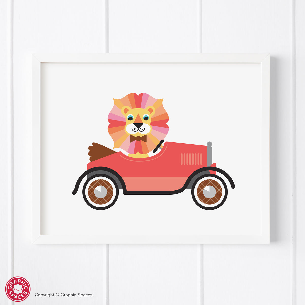 Car nursery art print, lion.