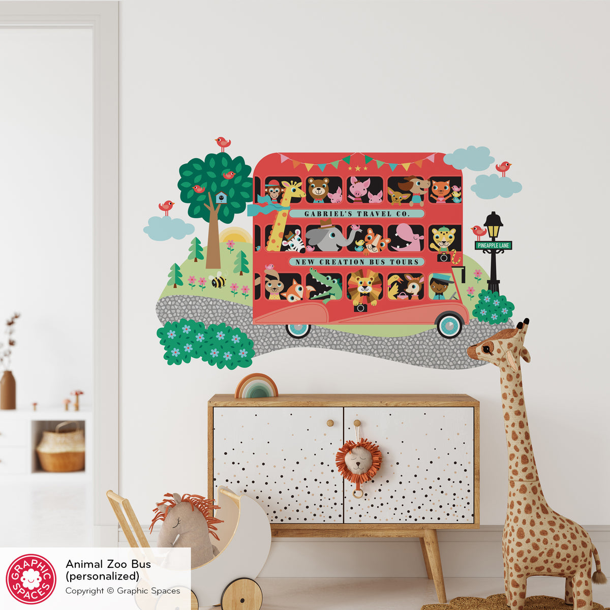 Animal Zoo London Bus Fabric Wall Decal, Personalized BOY