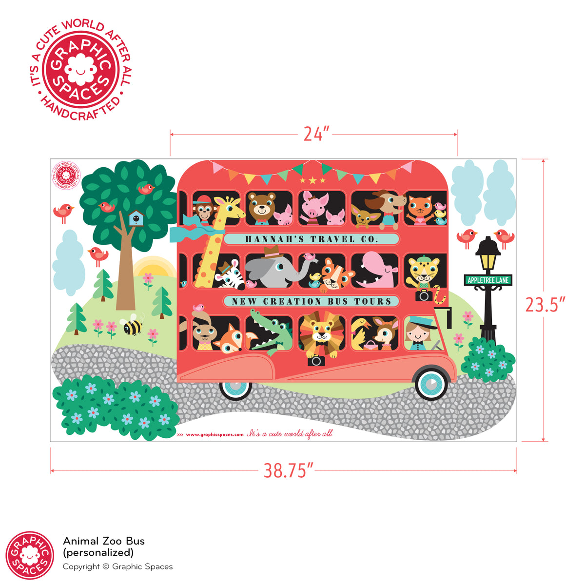 Animal Zoo London Bus Fabric Wall Decal, Personalized GIRL
