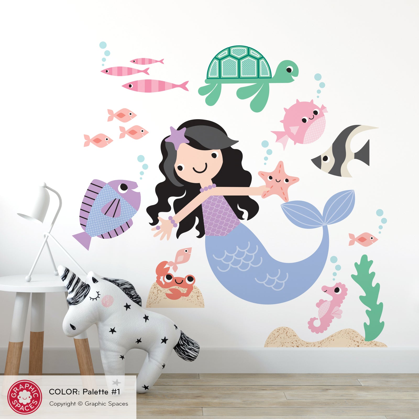 Kids Wall Decal - Mermaid & Ocean Friends (1 - Pastel ) - Graphic Spaces
