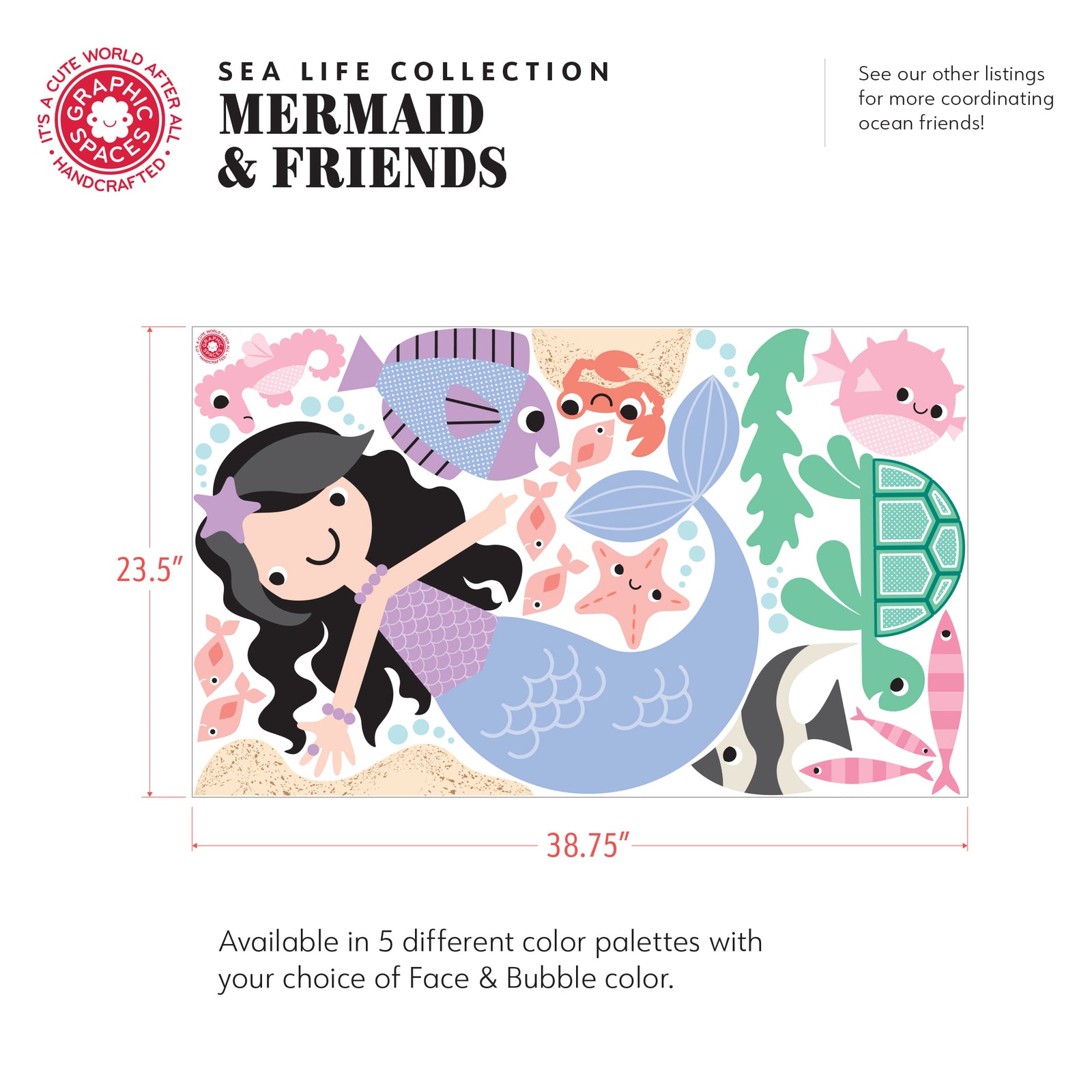Kids Wall Decal - Mermaid & Ocean Friends (1 - Pastel ) - Graphic Spaces