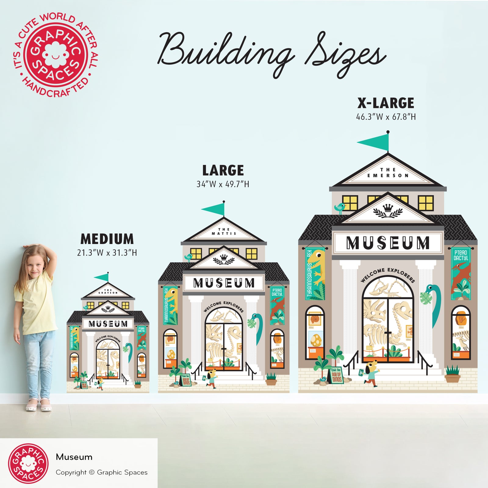 Kids Wall Decal - Happy Town Dinosaur Museum (Personalized) - Graphic Spaces