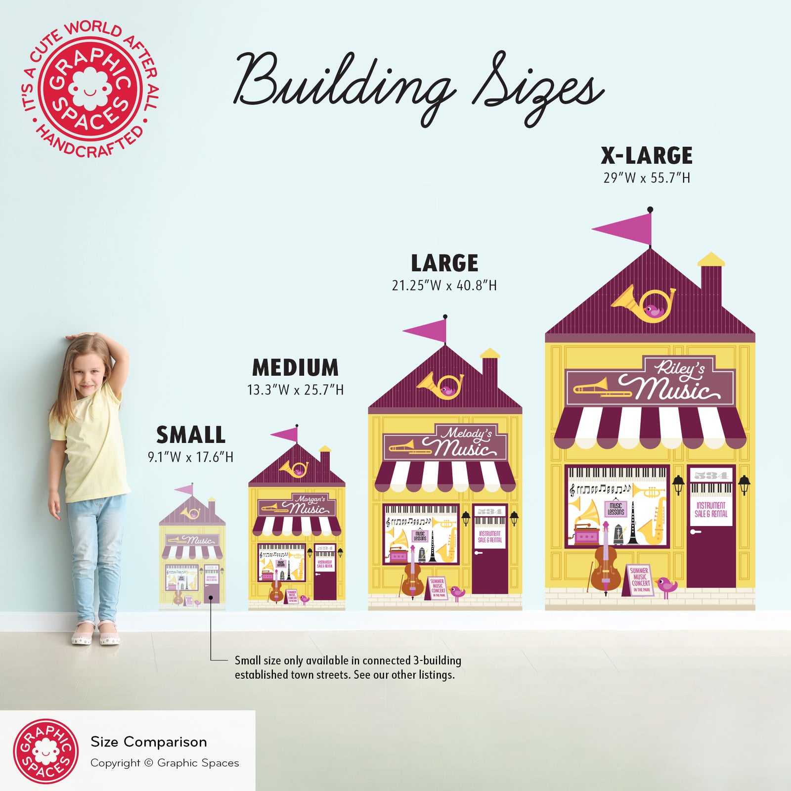 Kids Wall Decal - Happy Town Music Shop (Personalized) - Graphic Spaces