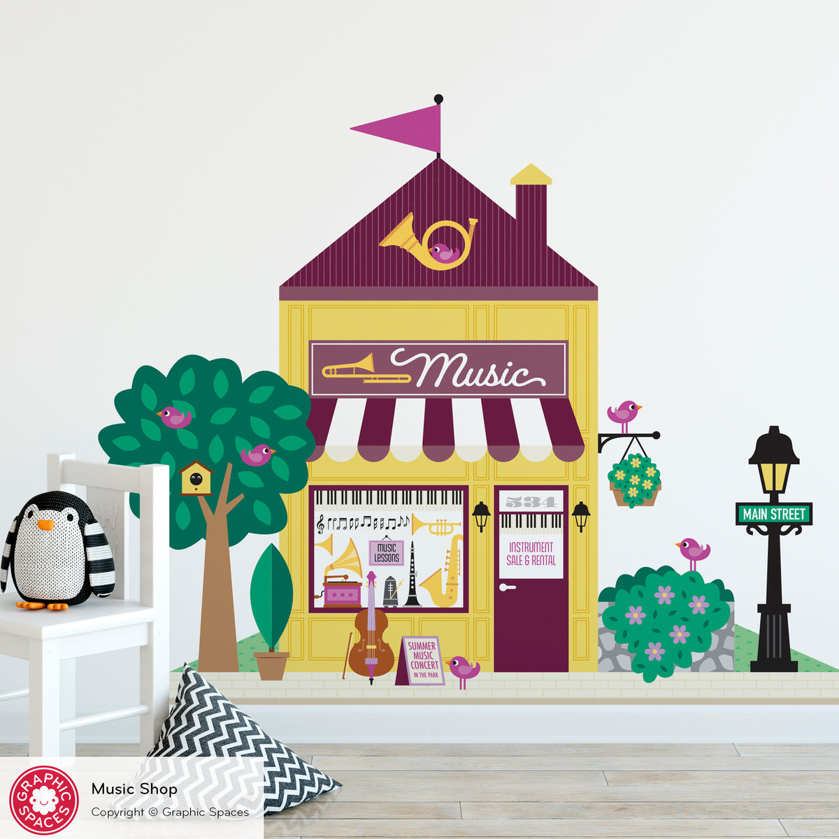 Music Shop Fabric Wall Decal - Happy Town