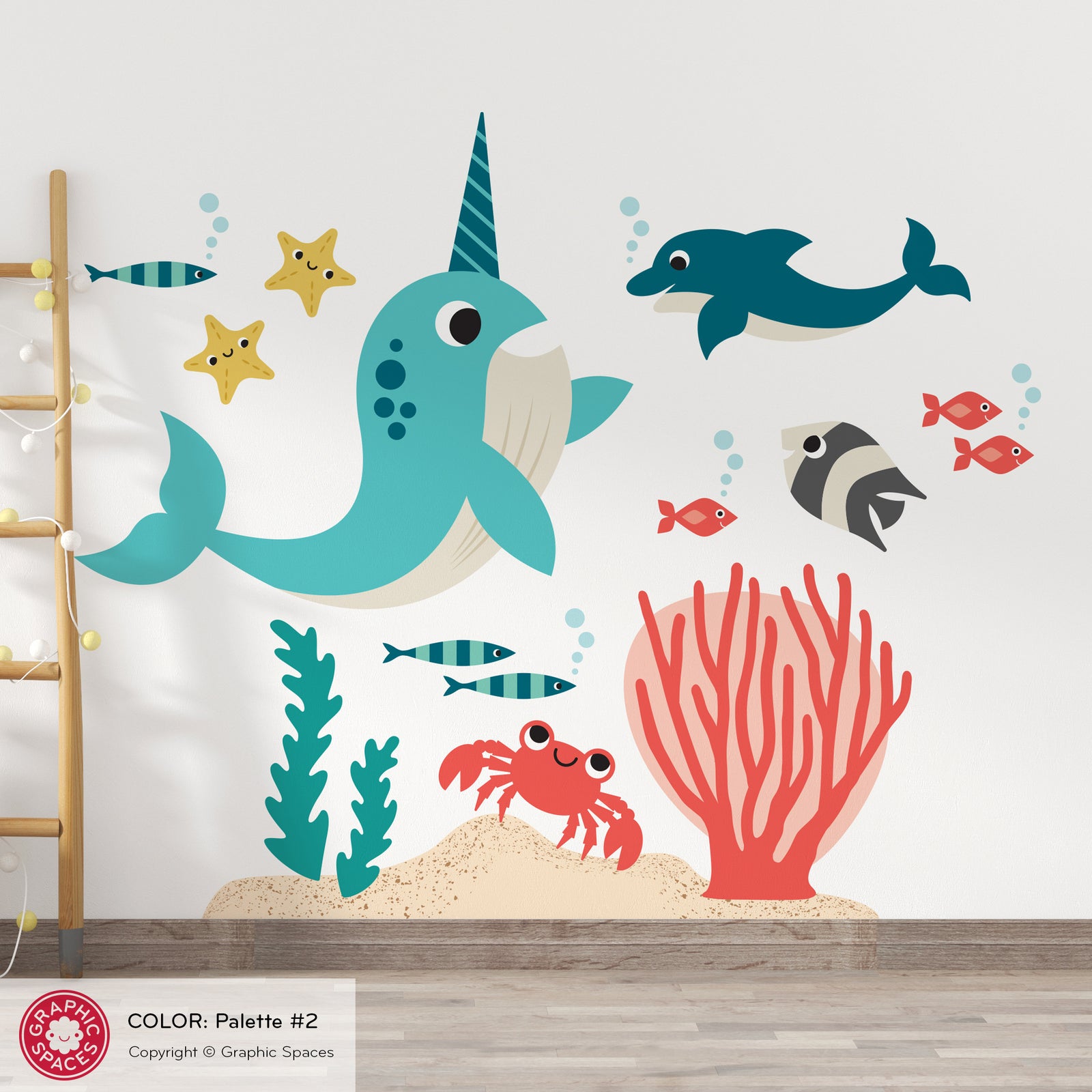 Wall Decal - Narwhal & Ocean Friends (Neutral Palette #2) - Graphic Spaces