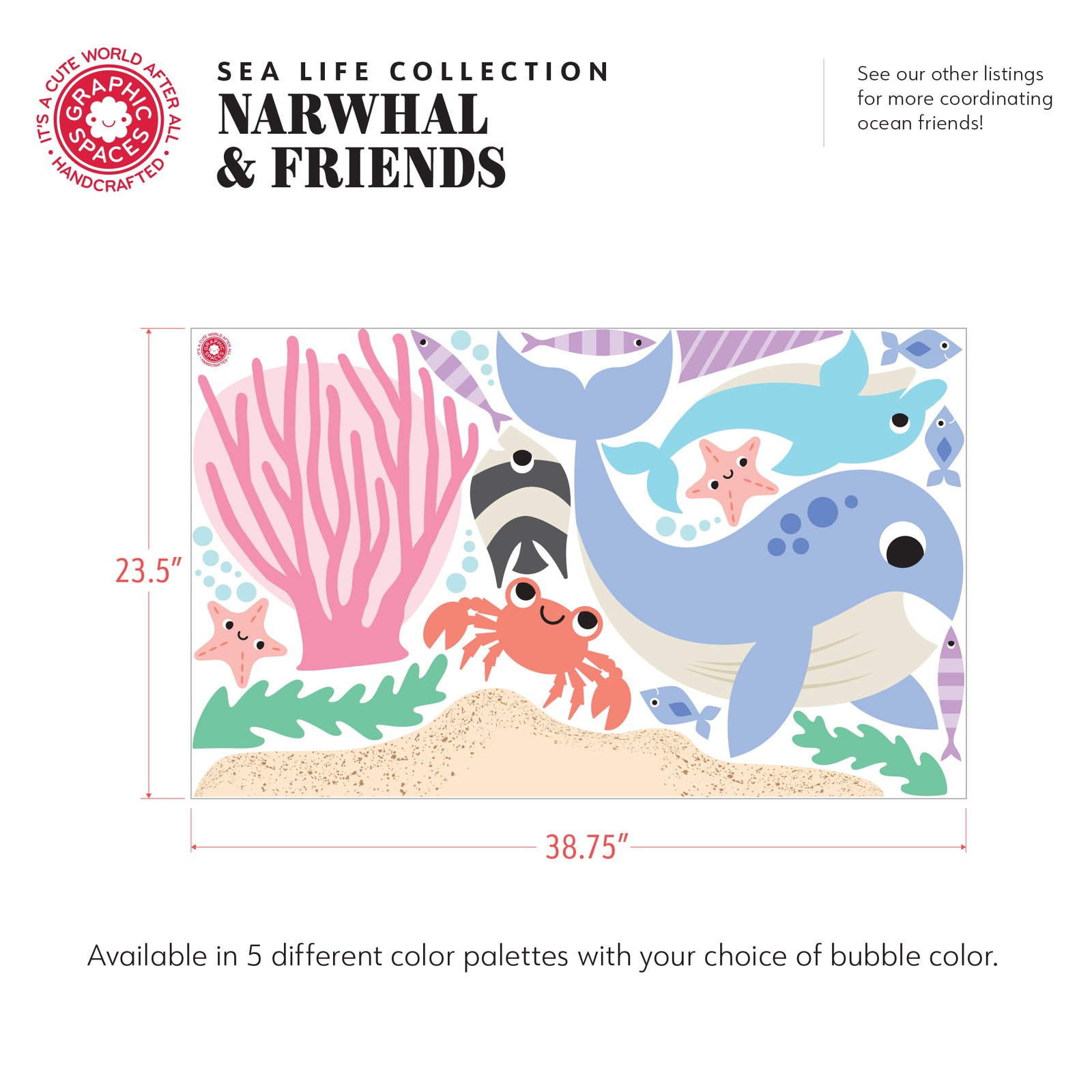 Wall Decal - Narwhal & Ocean Friends (Neutral Palette #2) - Graphic Spaces