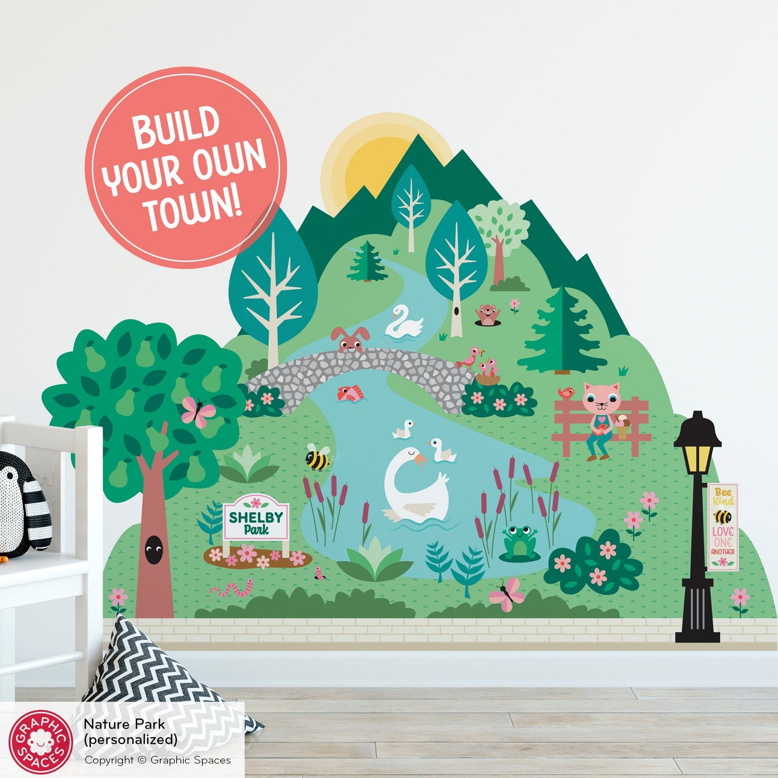 Kids Wall Decal - Happy Town Nature Park (Personalized) - Graphic Spaces