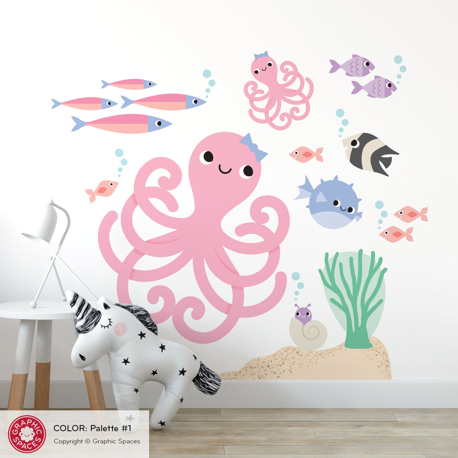Kids Wall Decal - Octopus & Ocean Friends (1 - Pastel) - Graphic Spaces