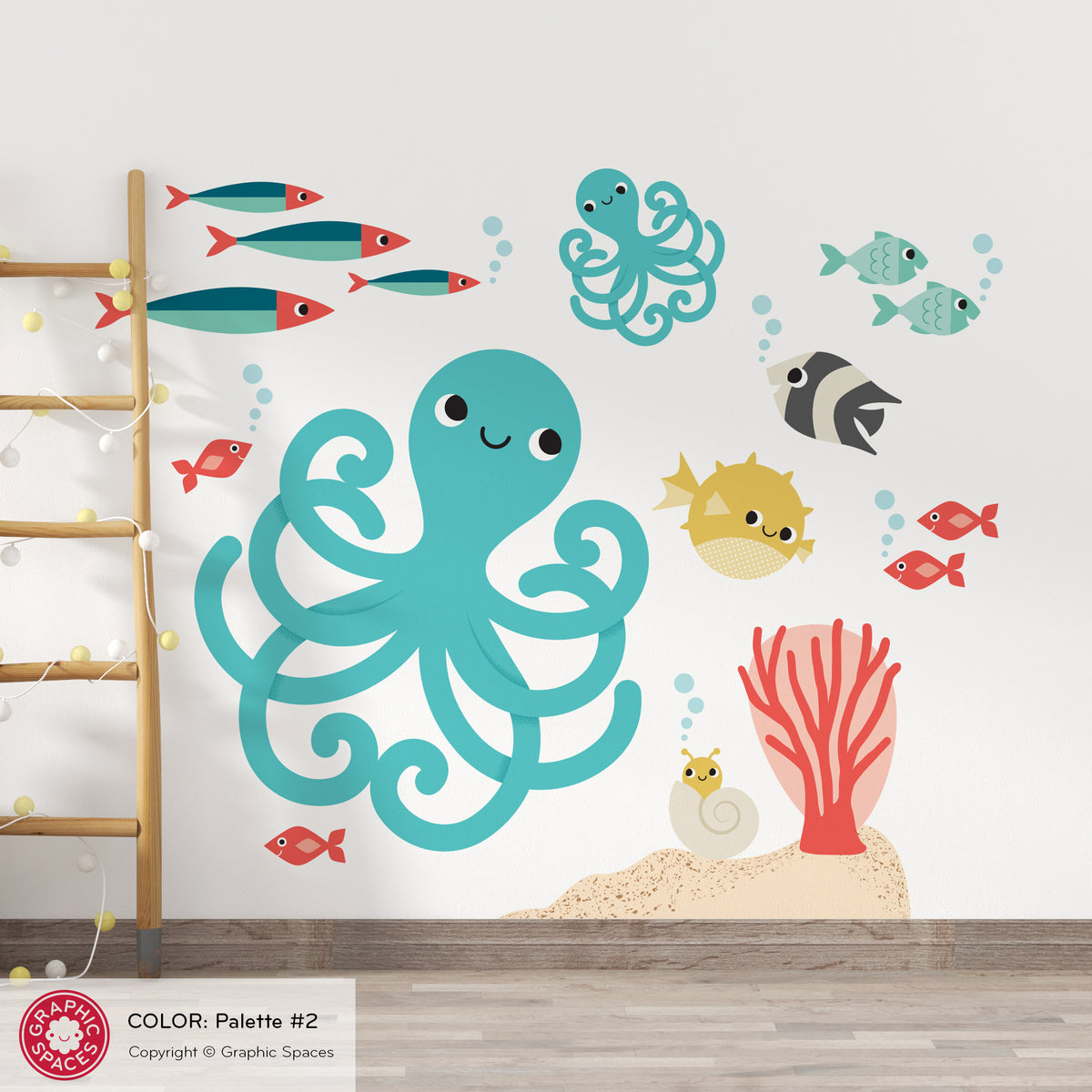 Octopus &amp; Ocean Friends Fabric Wall Decal