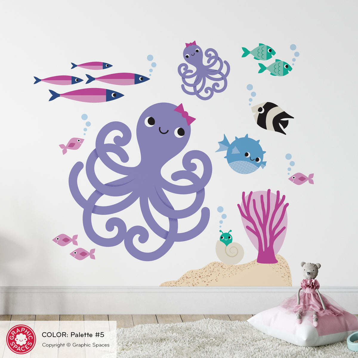Octopus &amp; Ocean Friends Fabric Wall Decal