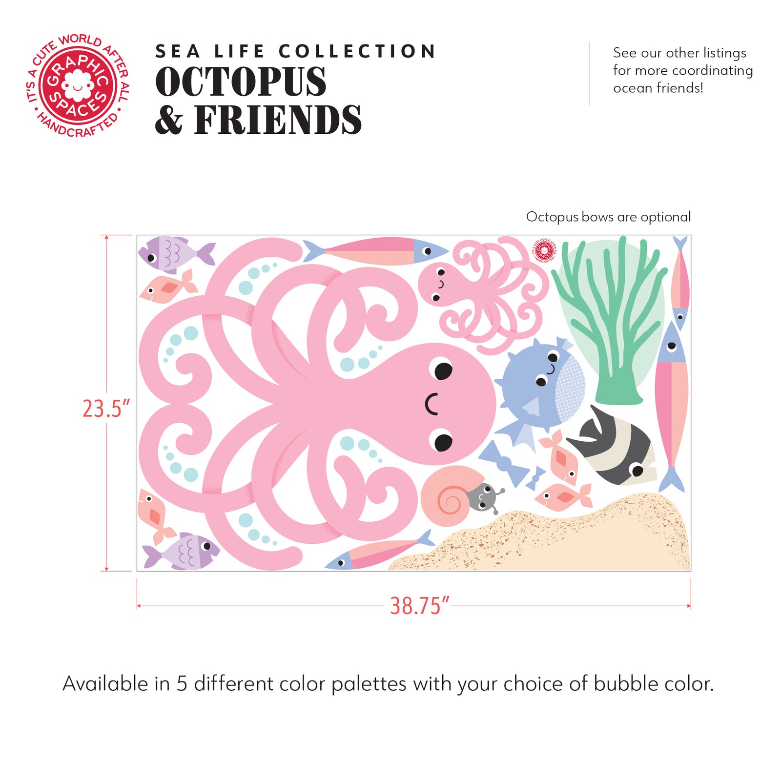Kids Wall Decal - Octopus & Ocean Friends (1 - Pastel) - Graphic Spaces