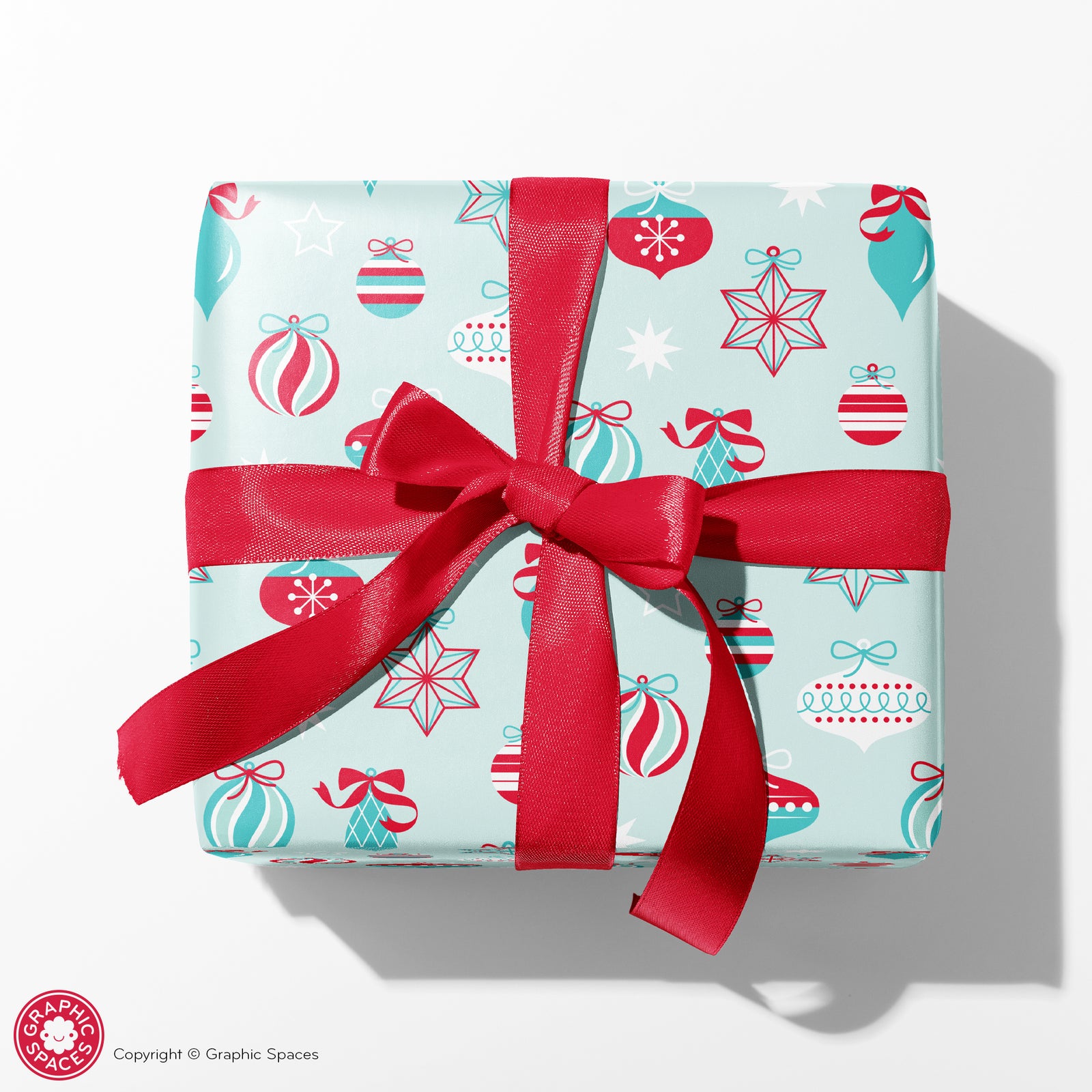 Wrapping Paper - Christmas Retro Ornament (Pastel Blue & Red) - Graphic Spaces