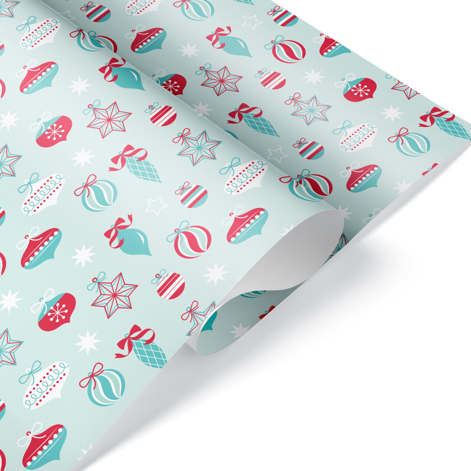 Wrapping Paper - Christmas Retro Ornament (Pastel Blue & Red) - Graphic Spaces