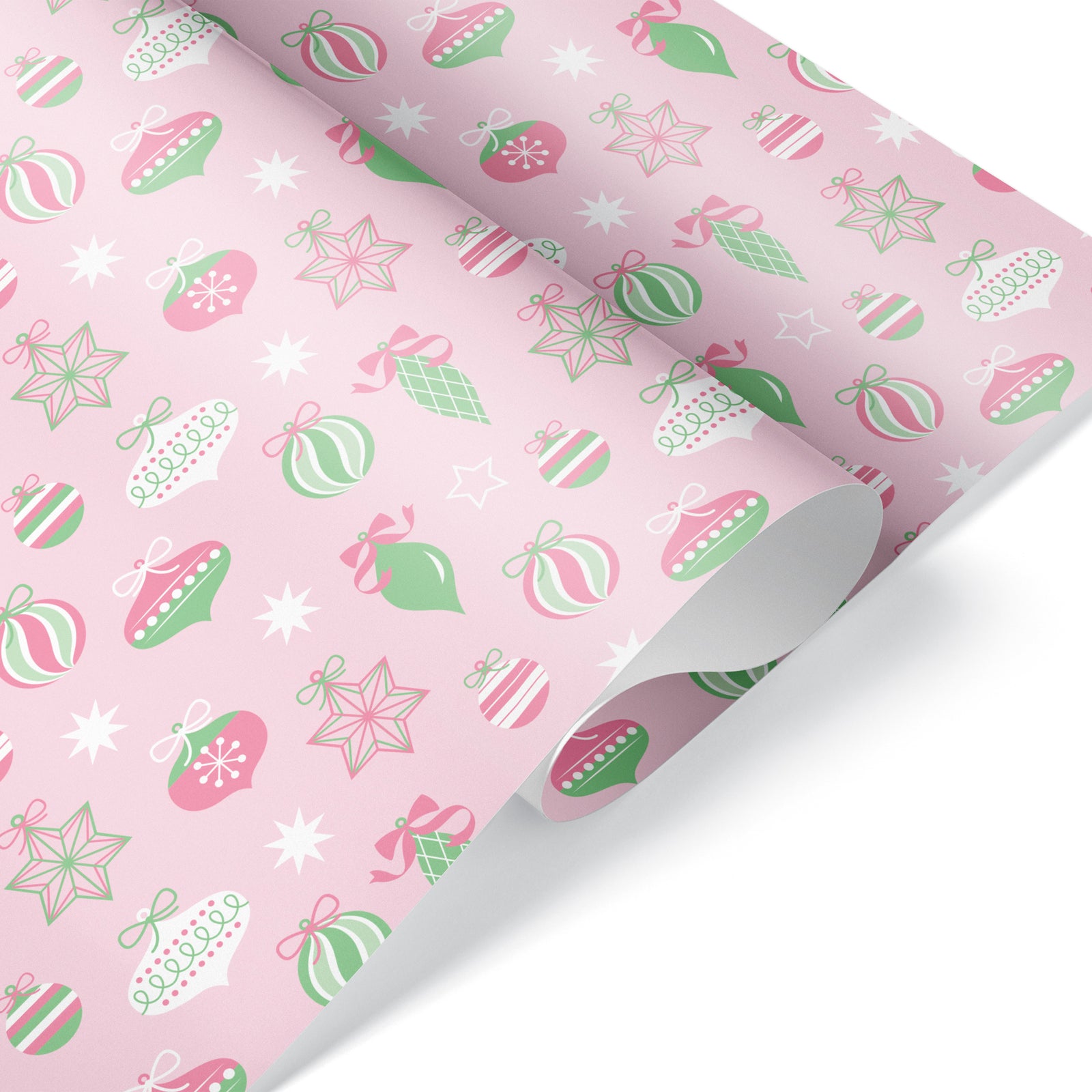 Wrapping Paper - Christmas Retro Ornament (Pastel Pink & Green) - Graphic Spaces