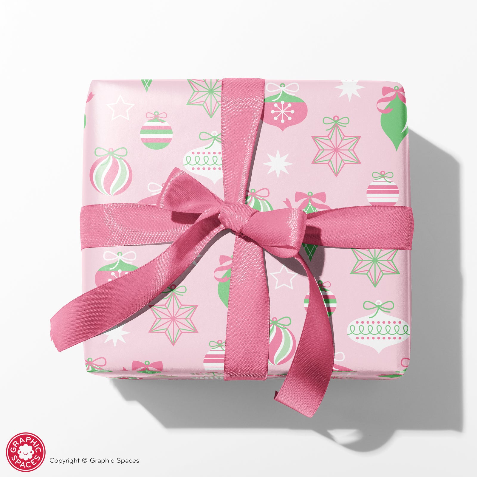 Wrapping Paper - Christmas Retro Ornament (Pastel Pink & Green) - Graphic Spaces