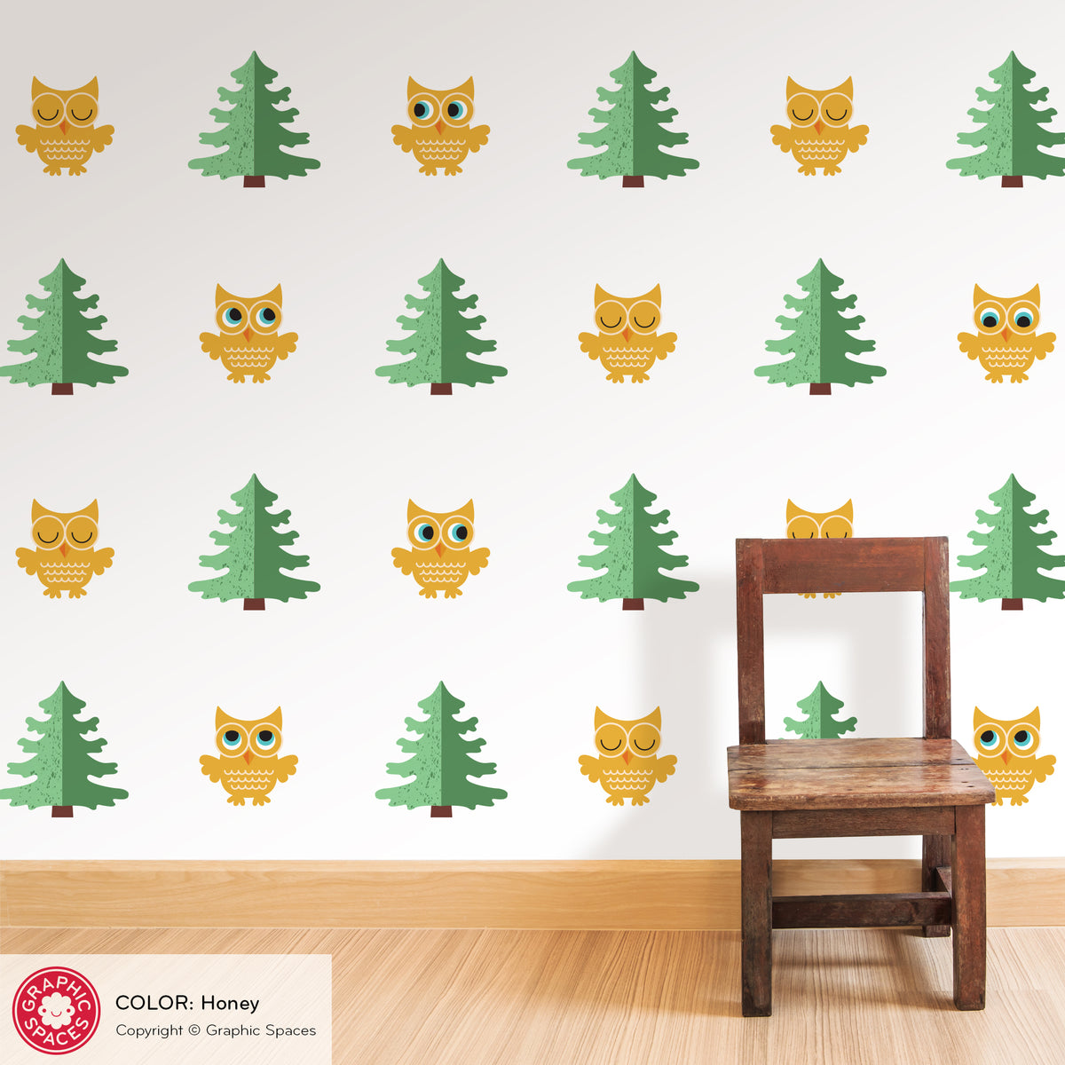 Owl &amp; Pine Tree Scatter Fabric Wall Decals - Pack of 36