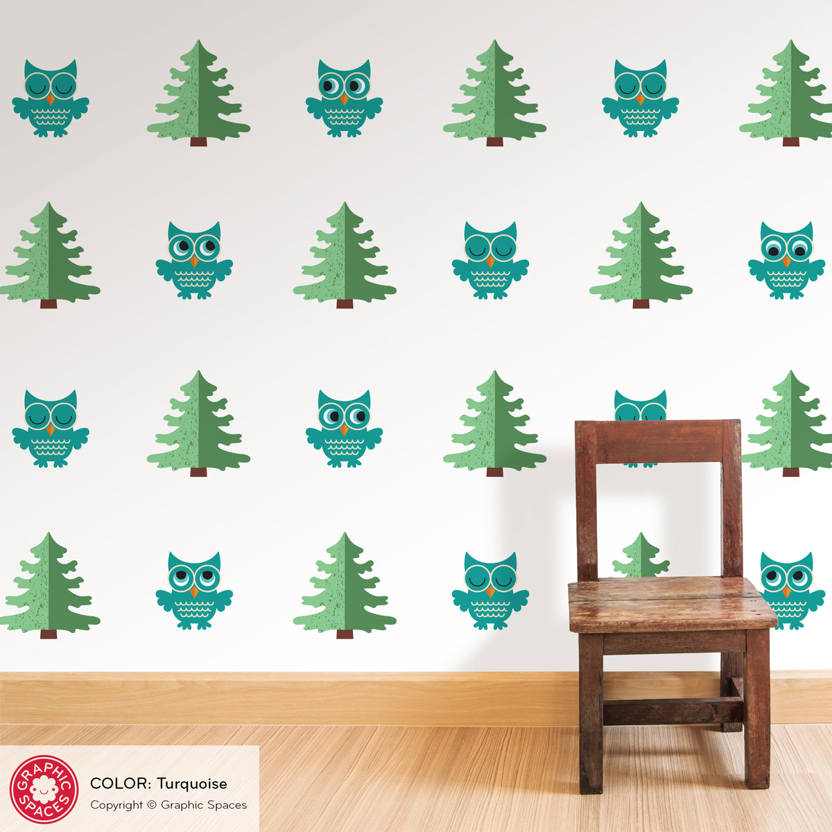 Owl &amp; Pine Tree Scatter Fabric Wall Decals - Pack of 36