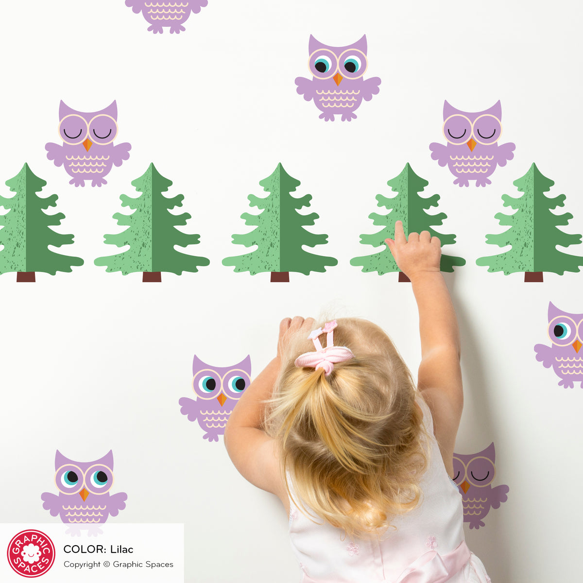 Owl &amp; Pine Tree Scatter Fabric Wall Decals - Pack of 36