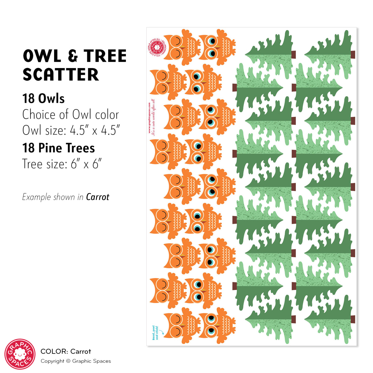 Wall Decal - Owl &amp; Pine Tree Scatter (Pack of 36)