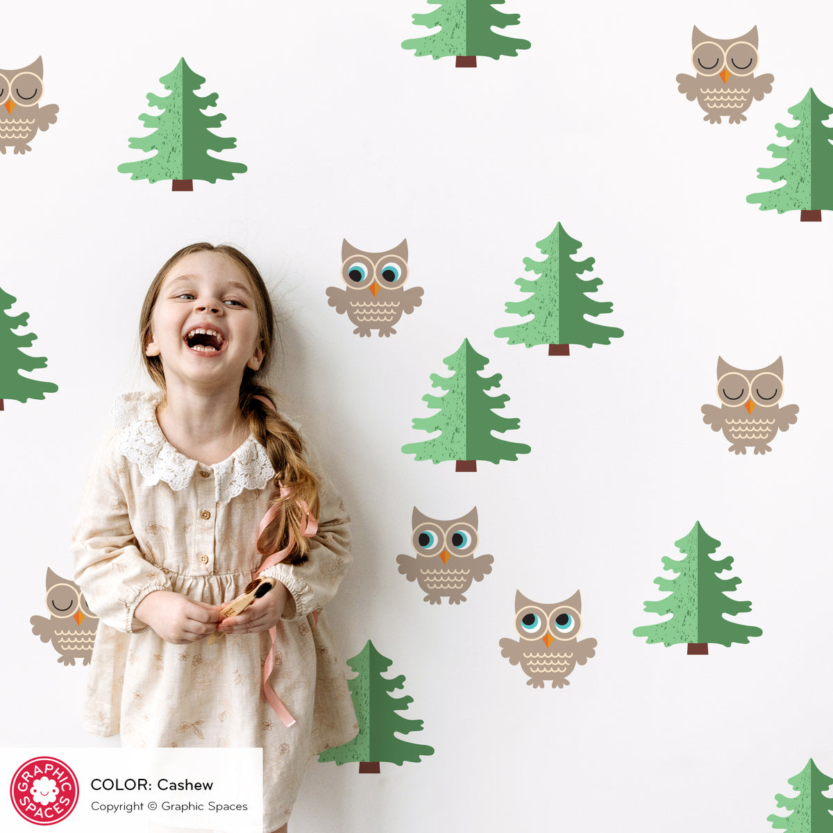 Owl &amp; Pine Tree Scatter Fabric Wall Decals - Pack of 36