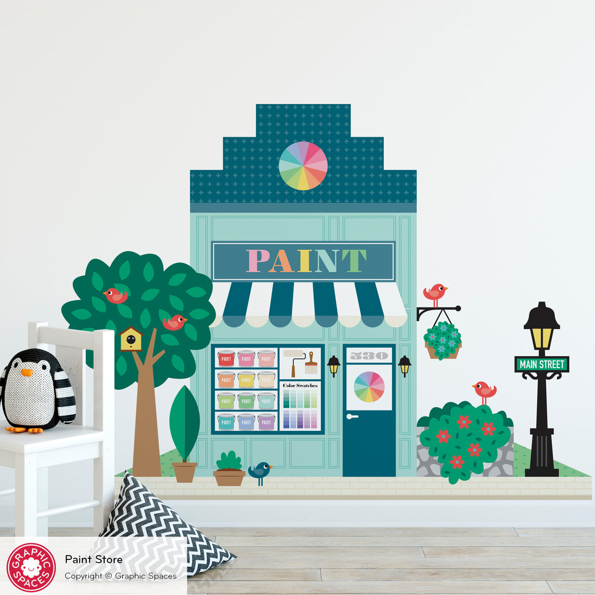 Paint Store Fabric Wall Decal - Happy Town