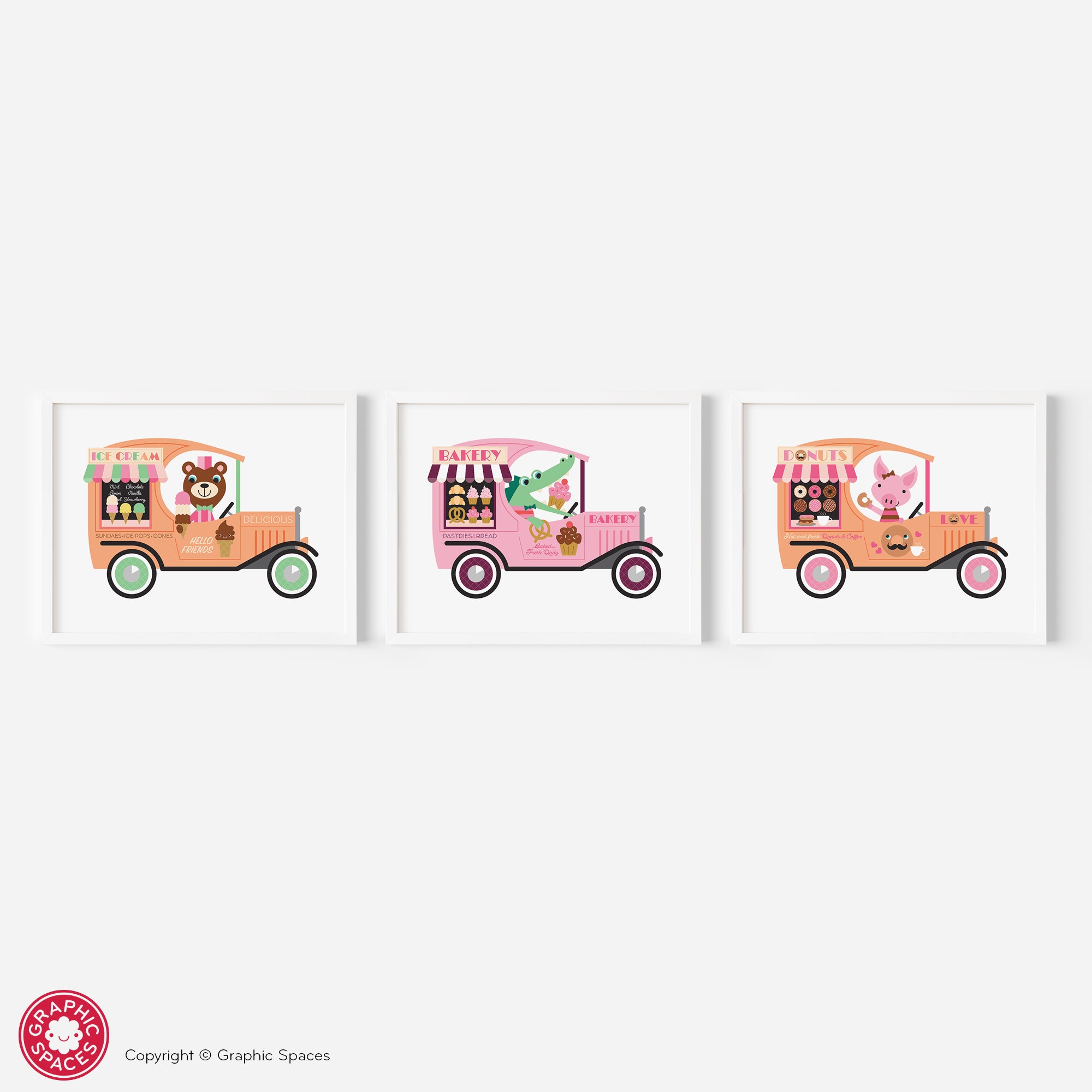Food truck nursery art prints. Set of three.