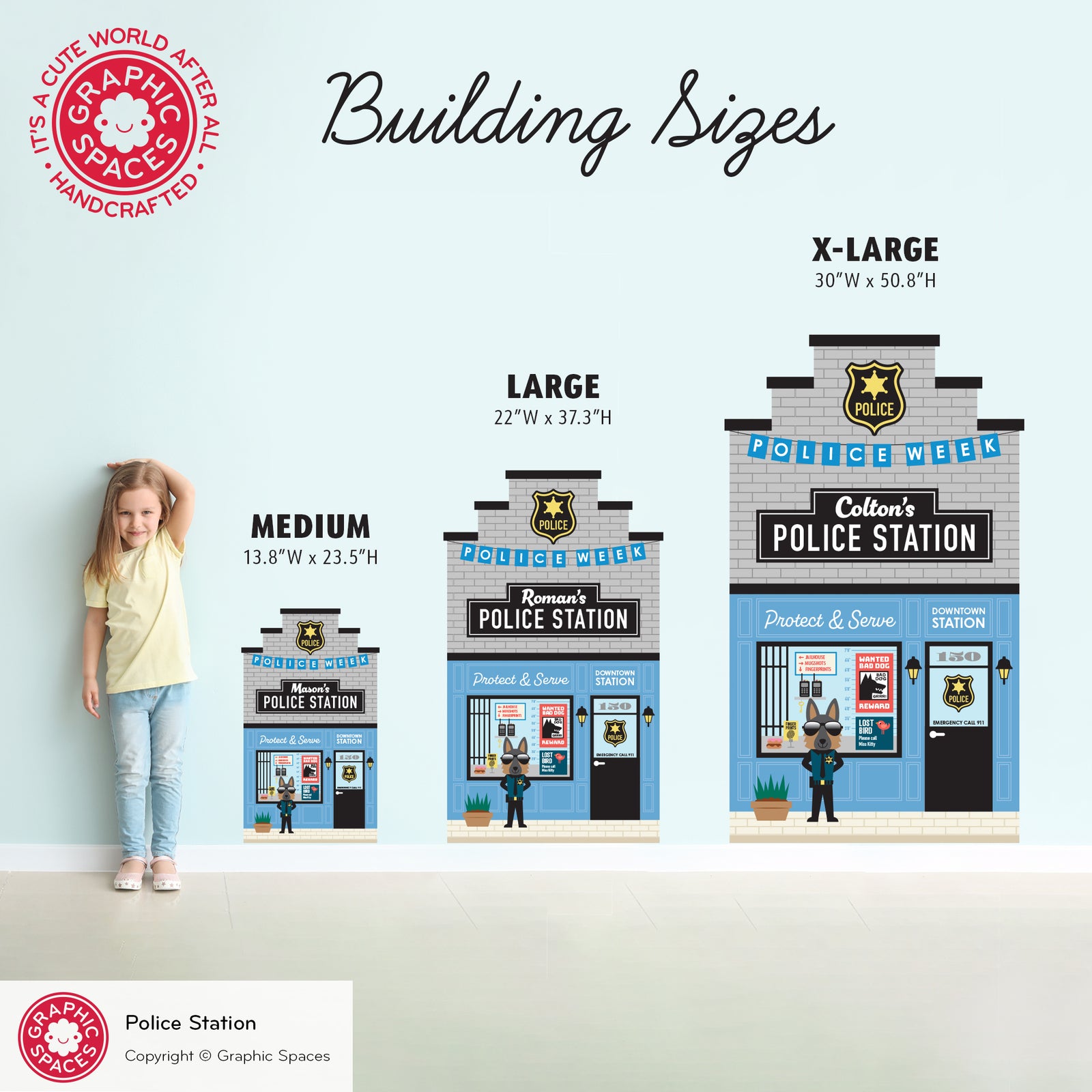 Kids Wall Decal - Happy Town Police Station (Personalized) - Graphic Spaces