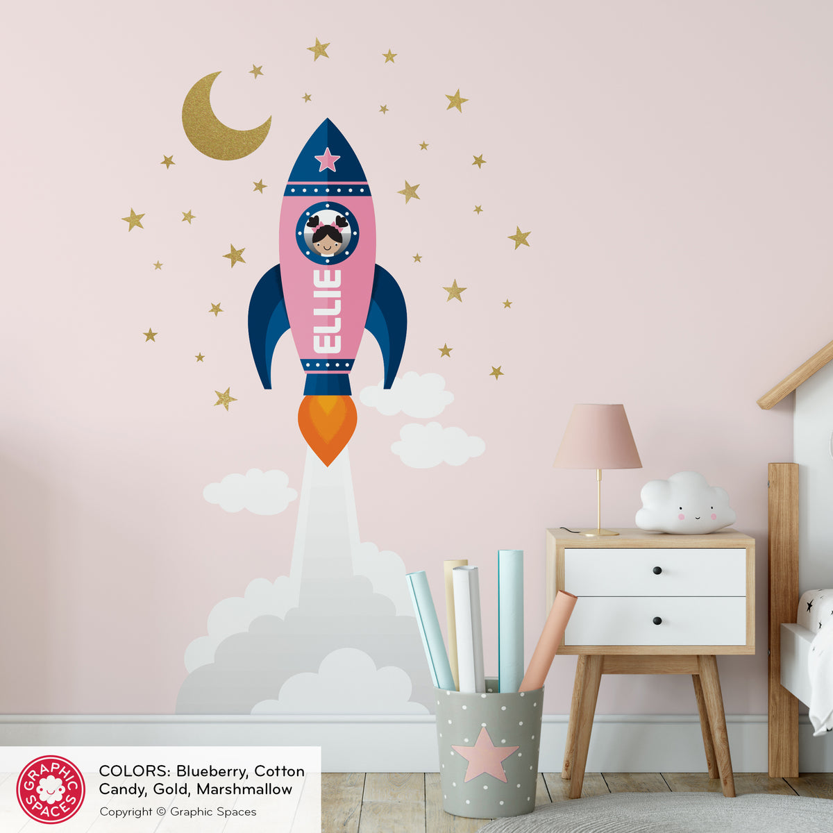 Rocket Launch Girl Peel-and-Stick Wall Decal