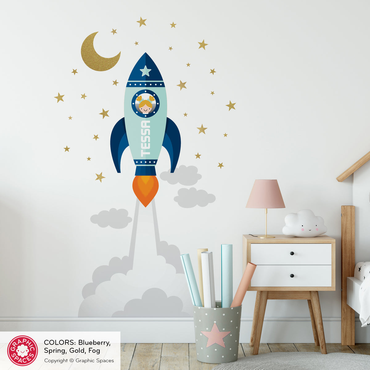 Rocket Launch Girl Peel-and-Stick Wall Decal