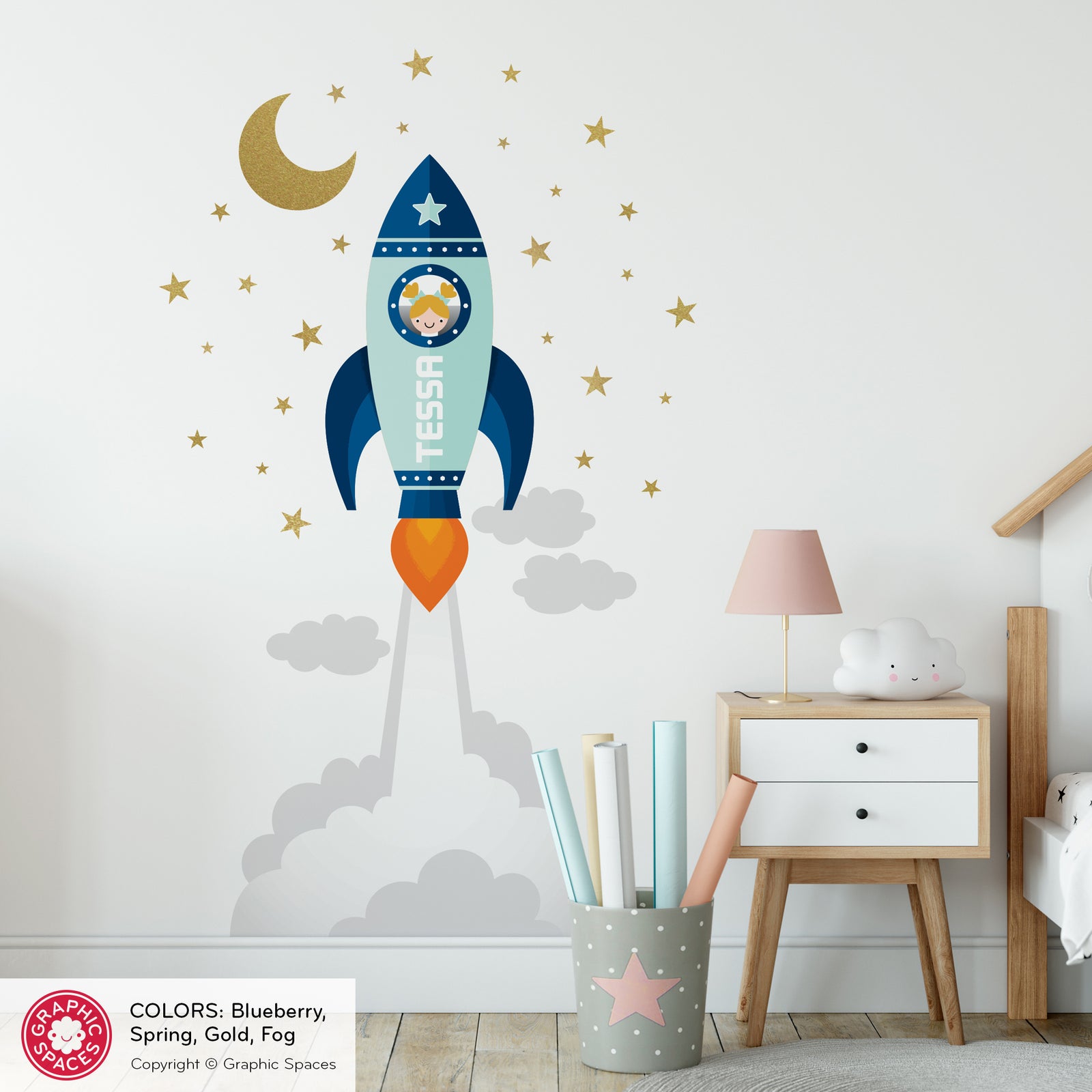 Girl Wall Decal - Rocket Launch Wall Decal (Personalized, Girl) - Graphic Spaces