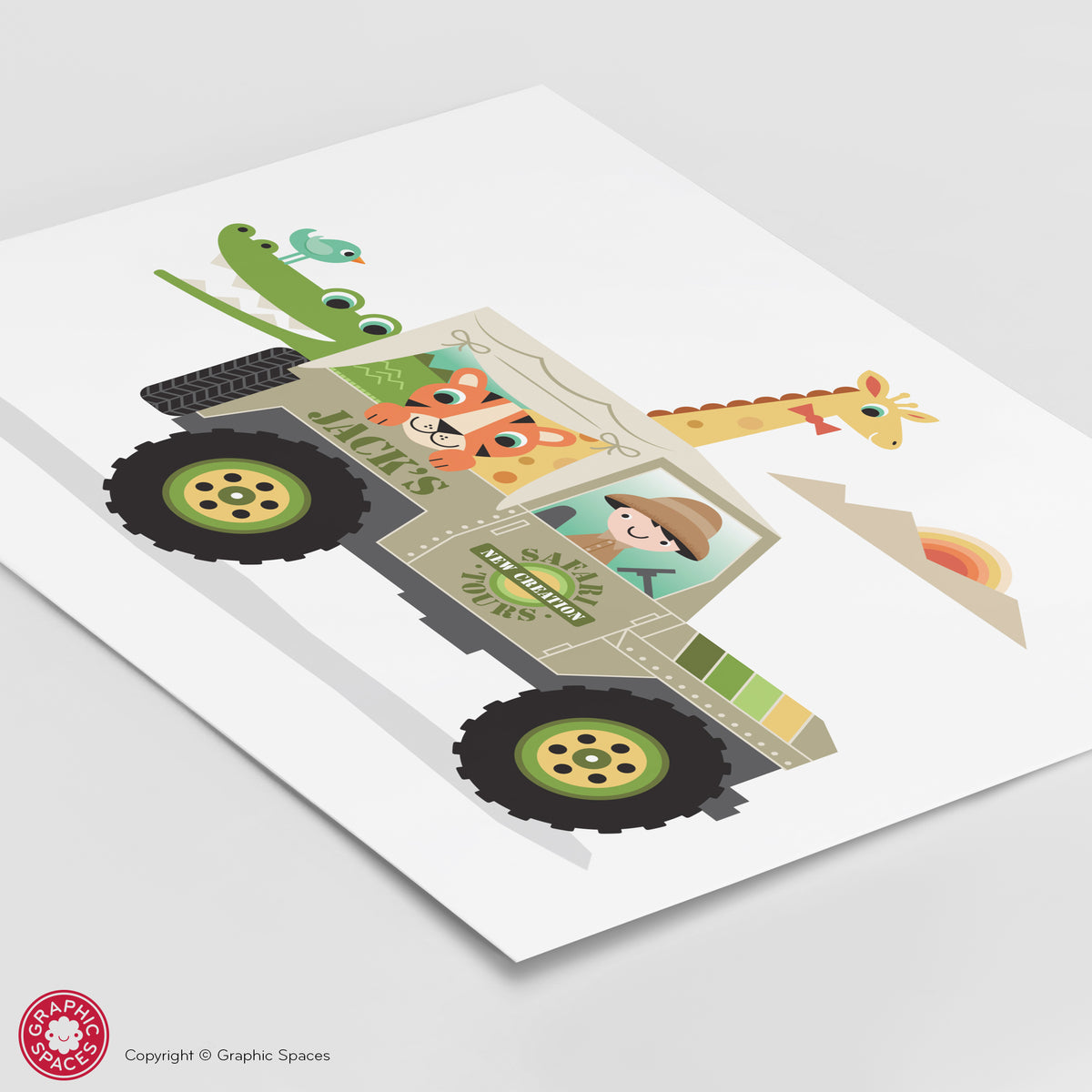 Safari Animal Jeep Art Print - Boy