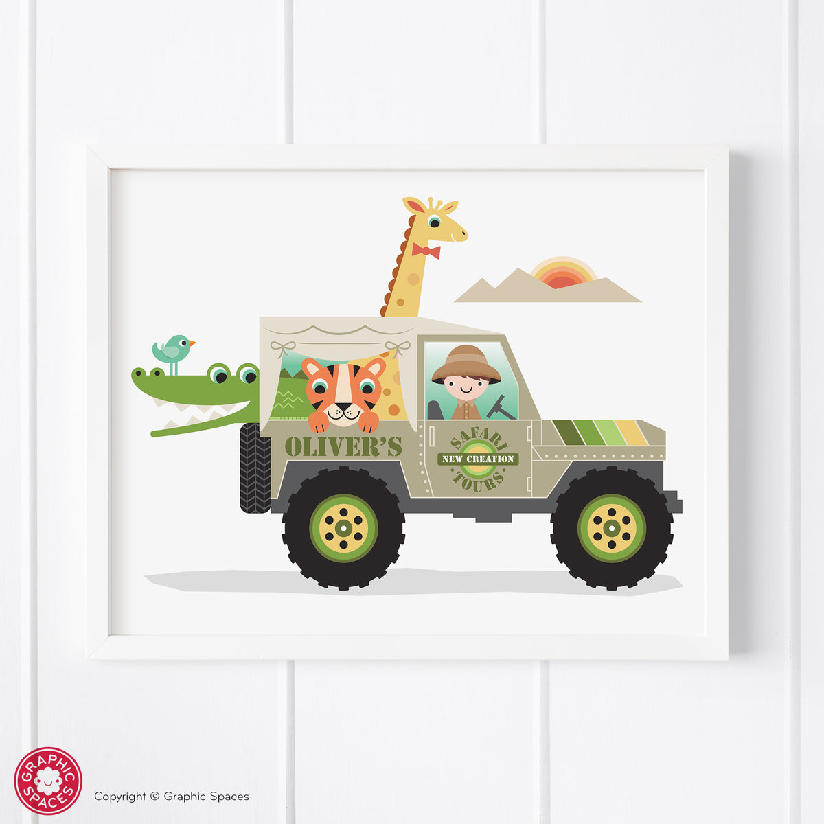 Safari Animal Jeep Art Print - Boy