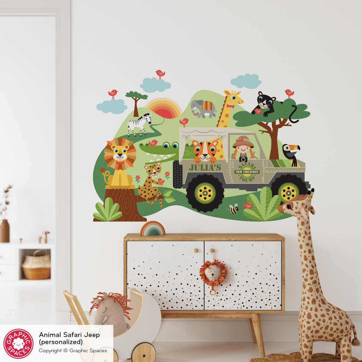 Safari Jeep Adventure Fabric Wall Decal, Personalized GIRL