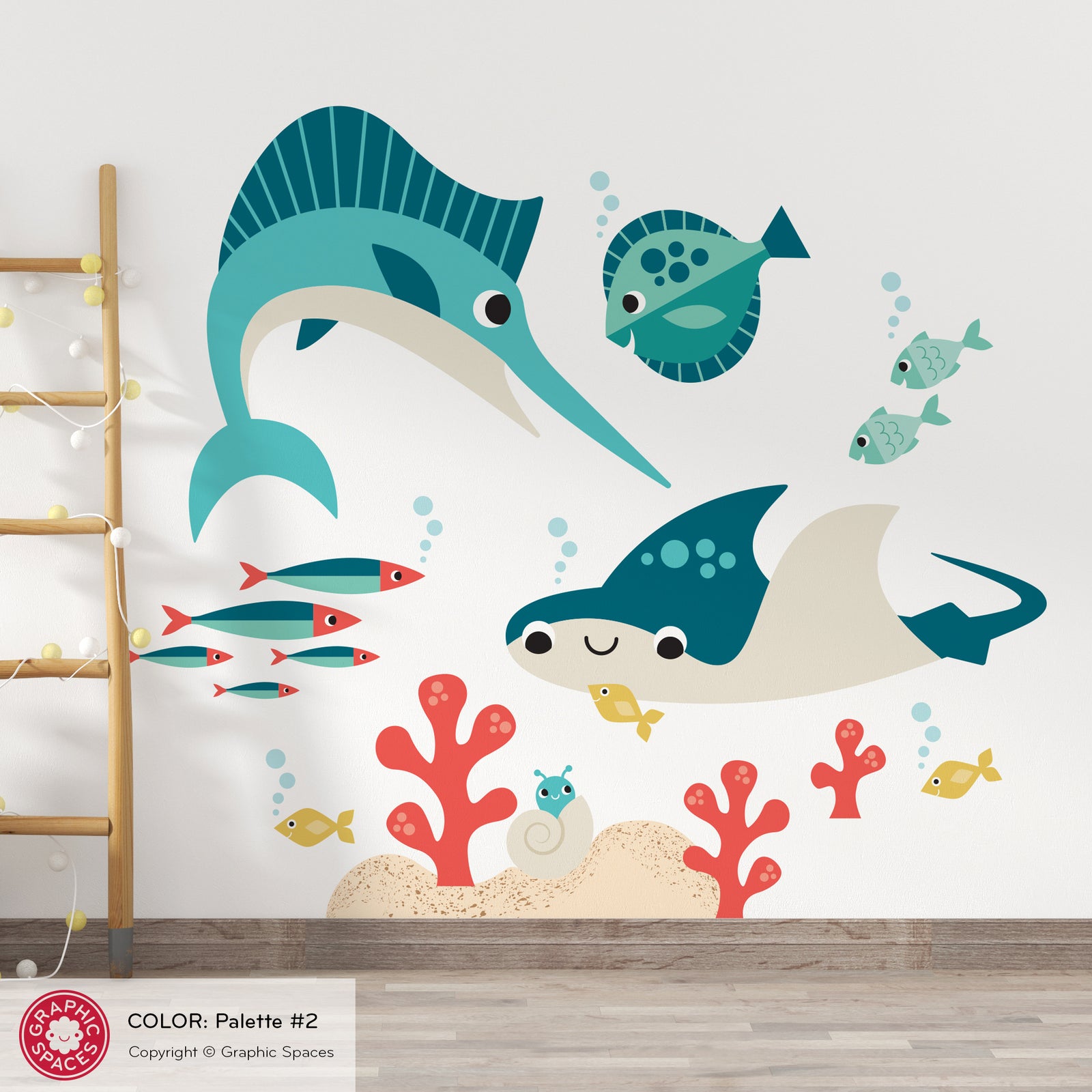 Wall Decal - Sailfish, Stingray & Ocean Friends (Neutral Palette #2) - Graphic Spaces