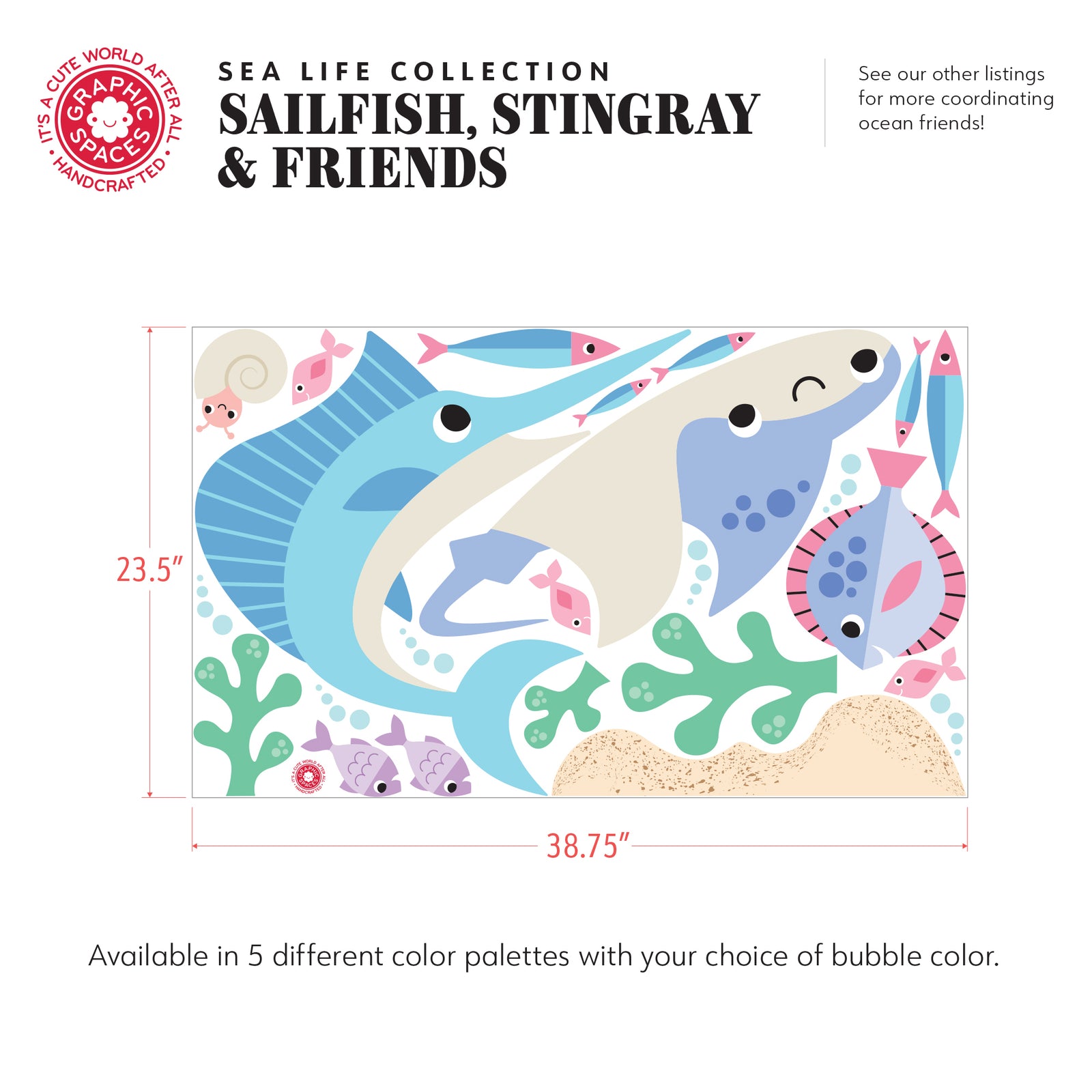 Wall Decal - Sailfish, Stingray & Ocean Friends (Neutral Palette #2) - Graphic Spaces