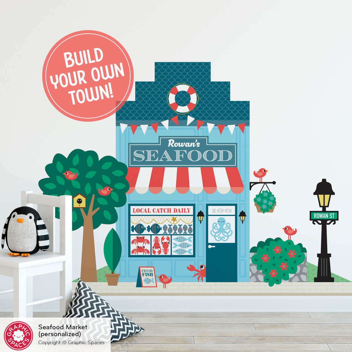 Wall Decal - Happy Town Seafood Market (Personalized)