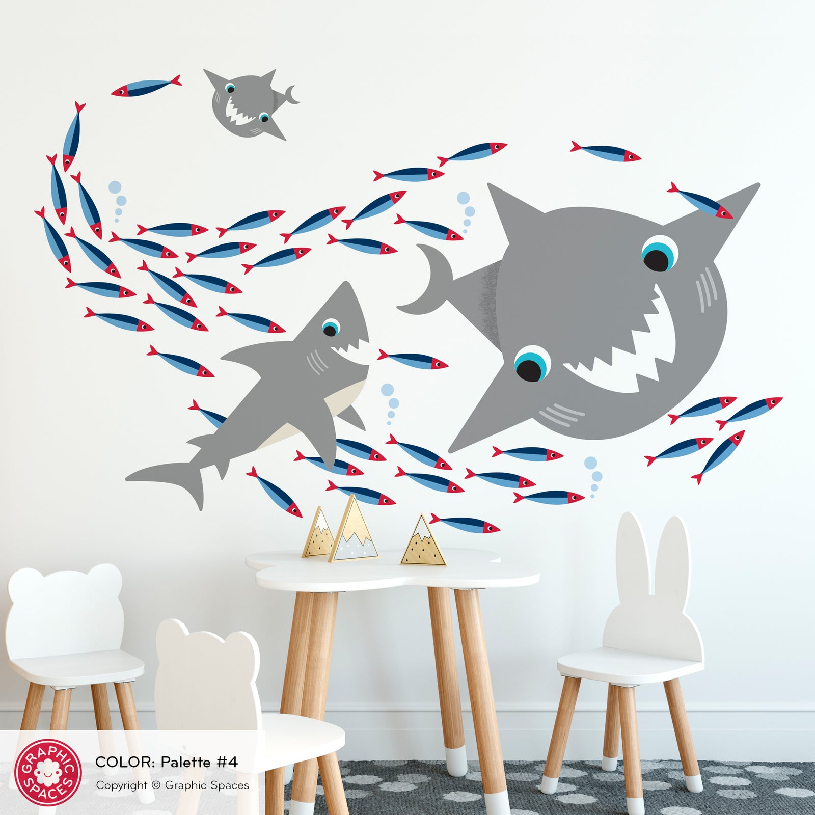 Kids Wall Decal - Shark & Fish Friends (Palette #4 - Nautical) - Graphic Spaces