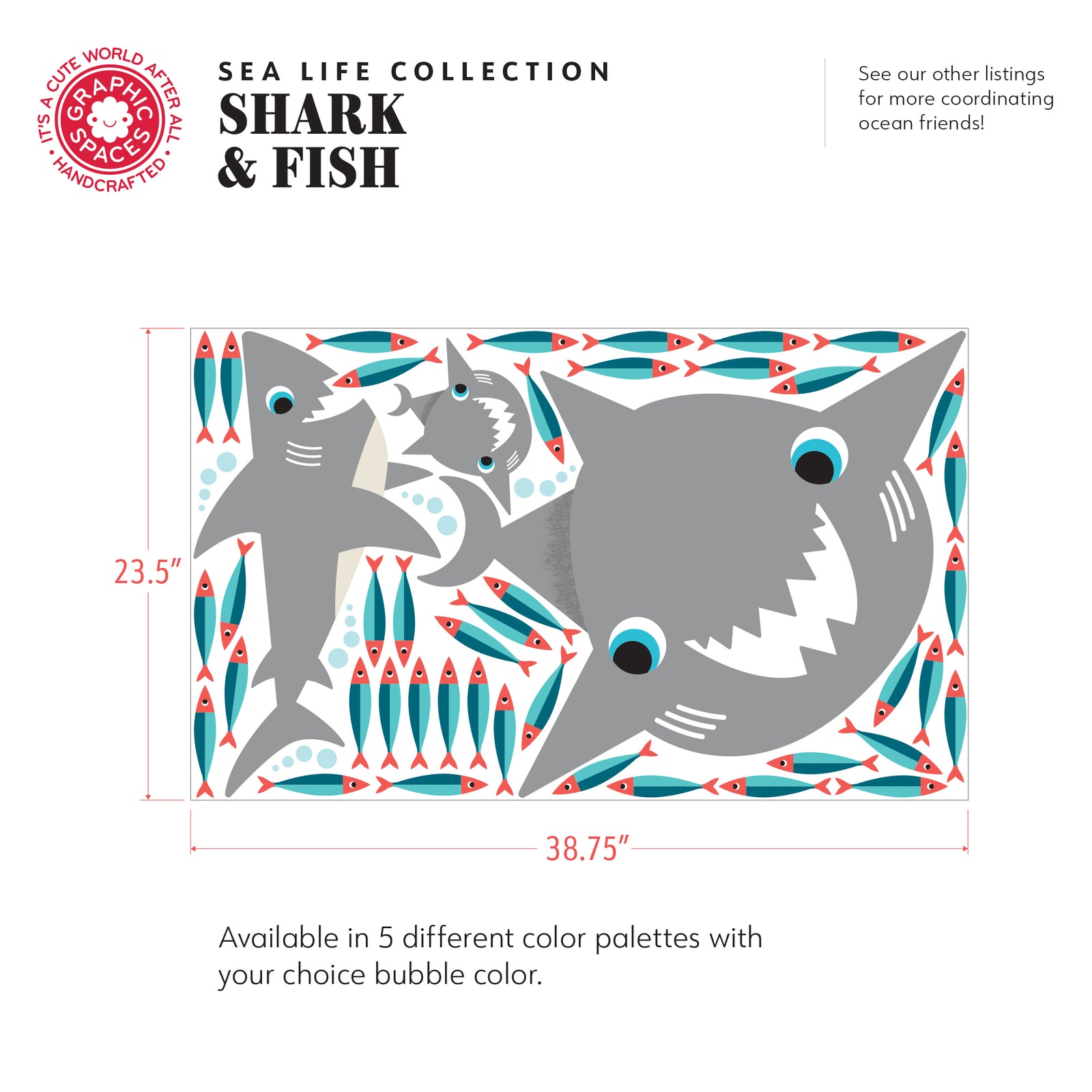 Kids Wall Decal - Shark & Fish Friends (Palette #4 - Nautical) - Graphic Spaces
