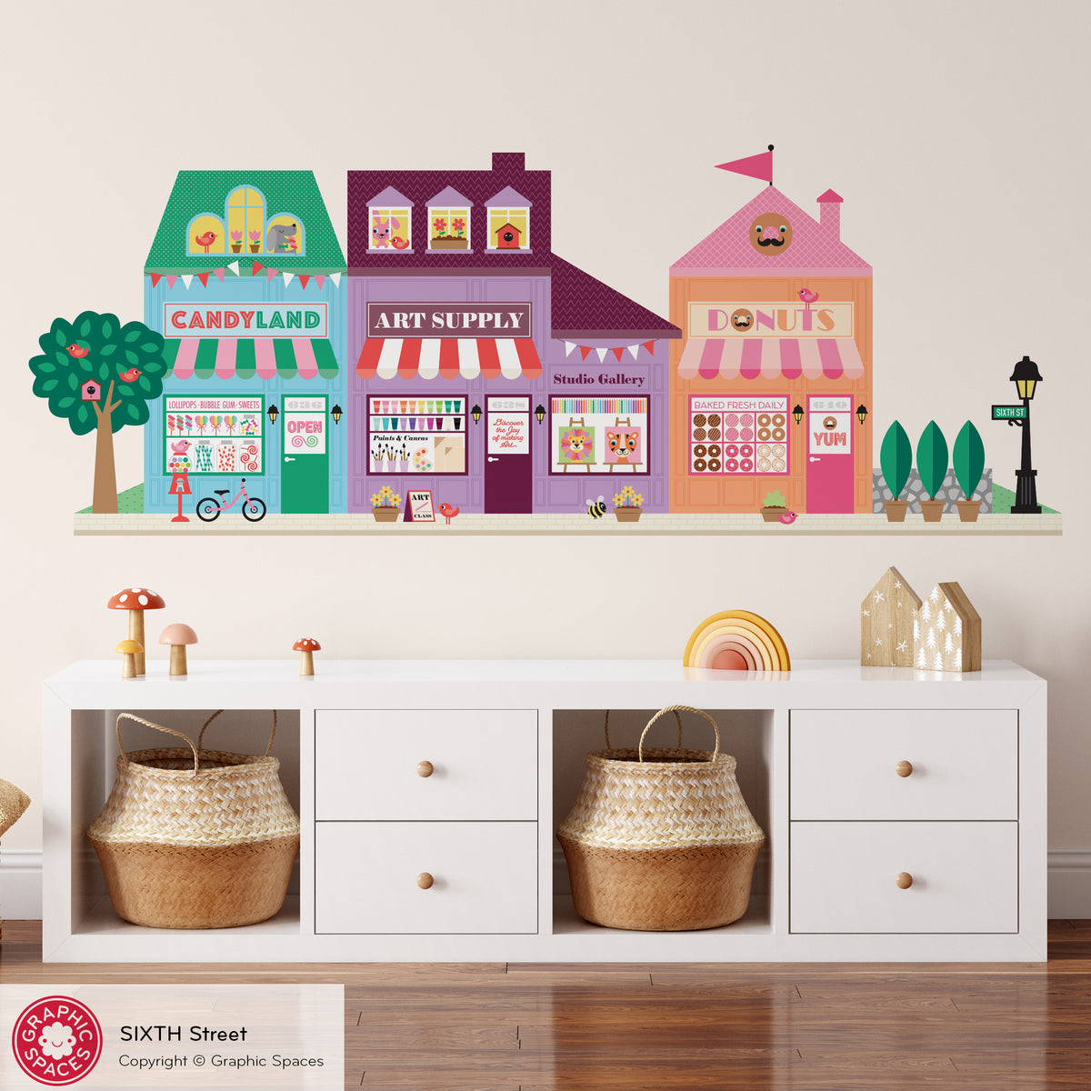 Happy Town Fabric Wall Decals - Sixth Street (Candy Shop, Art Supply, Donut Shop)