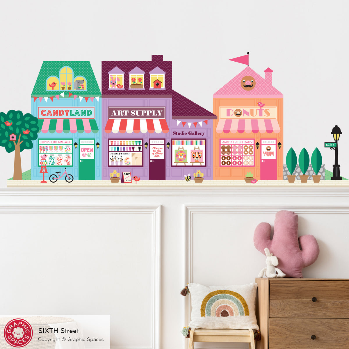 Happy Town Fabric Wall Decals - Sixth Street (Candy Shop, Art Supply, Donut Shop)