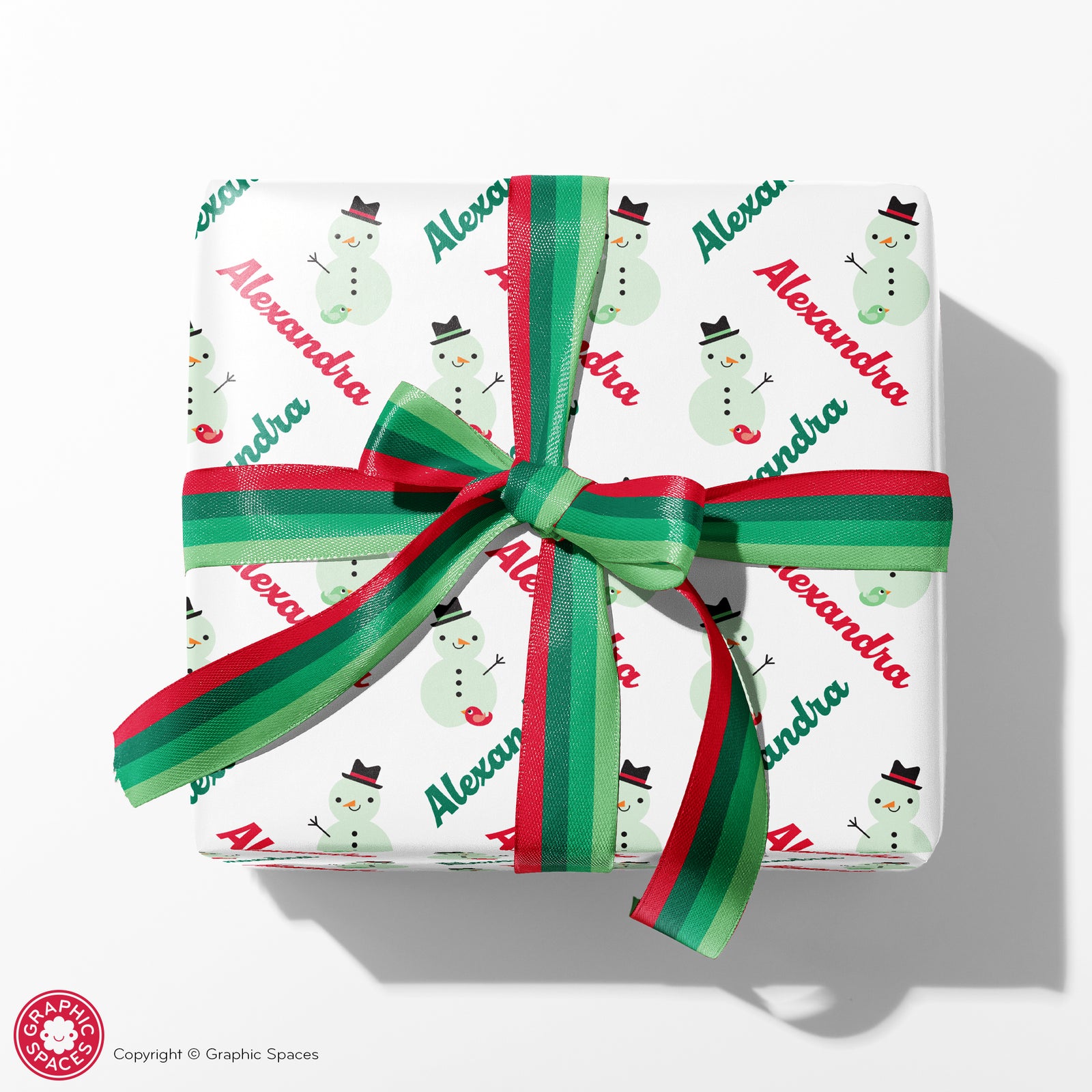 Kids Winter Wrapping Paper - Snowman (Personalized, Red & Green) - Graphic Spaces