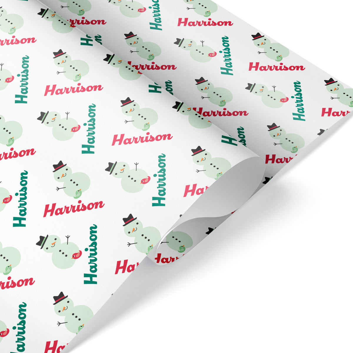 Snowman Personalized Wrapping Paper - GREEN