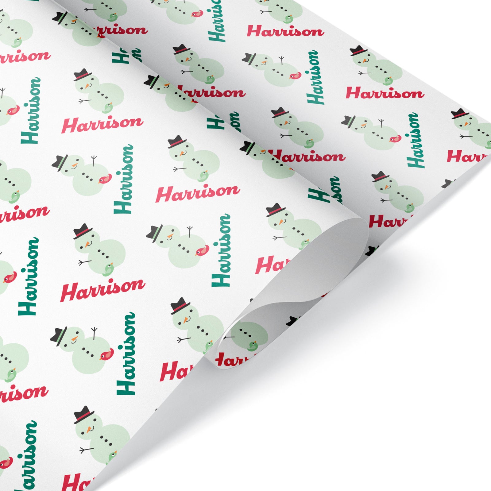 Kids Winter Wrapping Paper - Snowman (Personalized, Red & Green) - Graphic Spaces