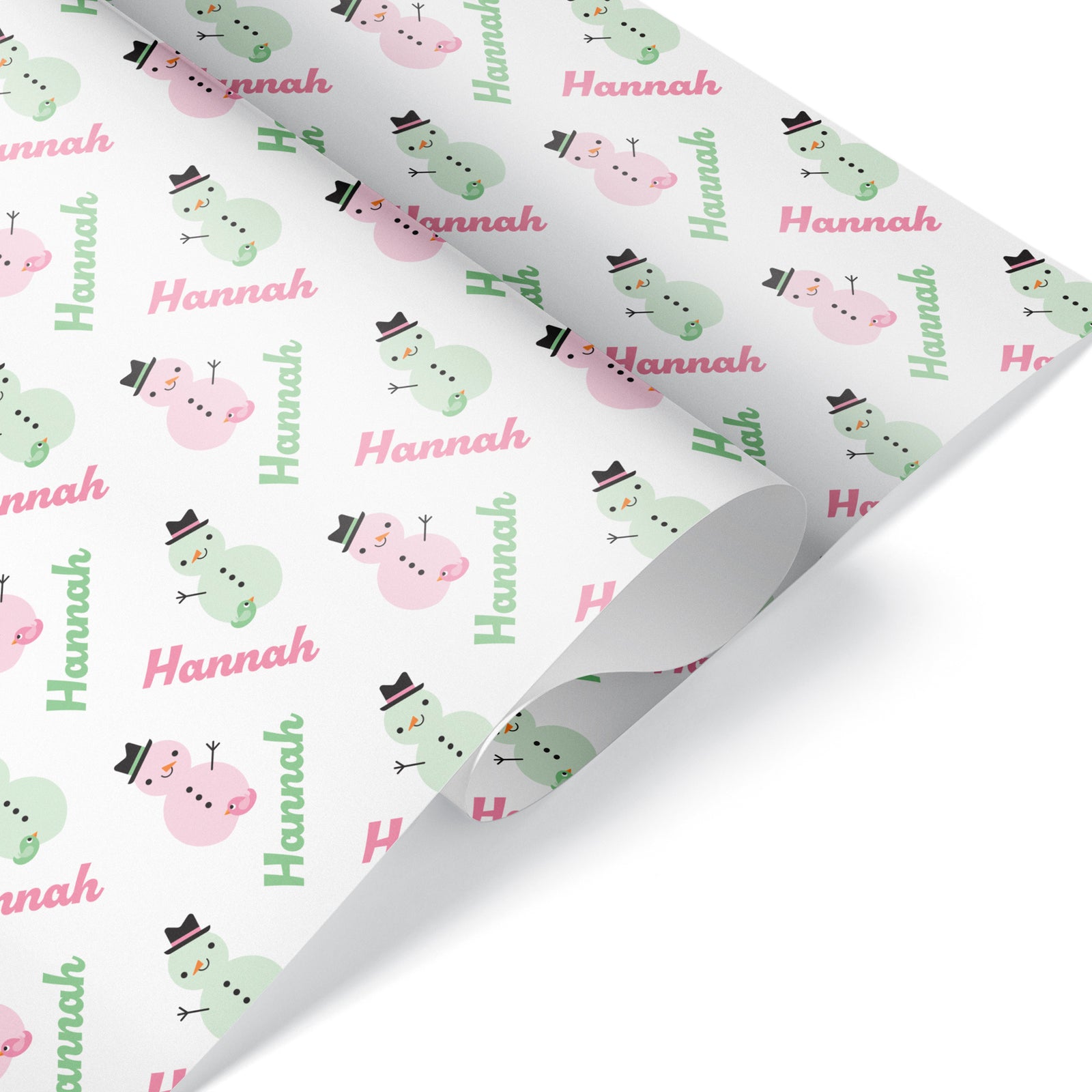 Kids Winter Wrapping Paper - Snowman (Personalized, Pink & Green Pastel) - Graphic Spaces