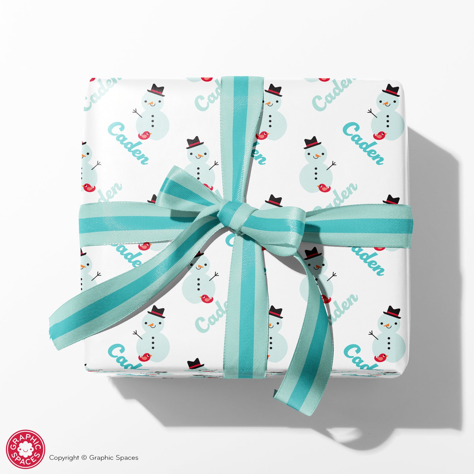 Kids Winter Wrapping Paper - Snowman (Personalized, Pastel Blue) - Graphic Spaces