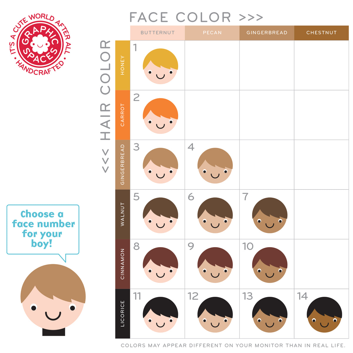Astronaut boy nursery art print face color chart.
