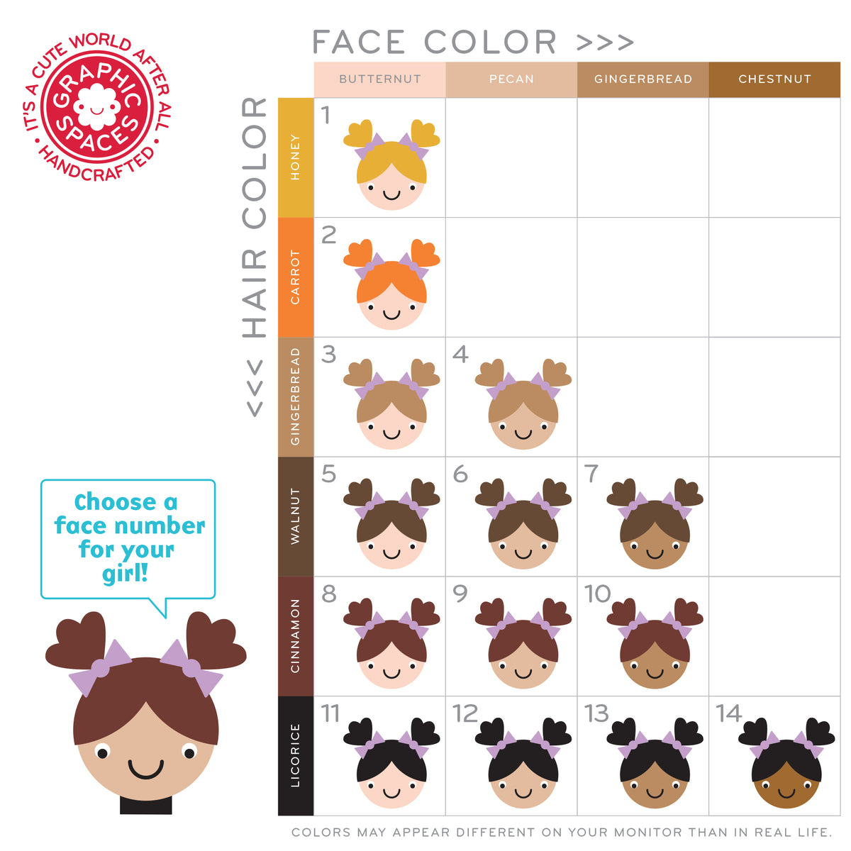 Astronaut girl nursery art print face color chart.