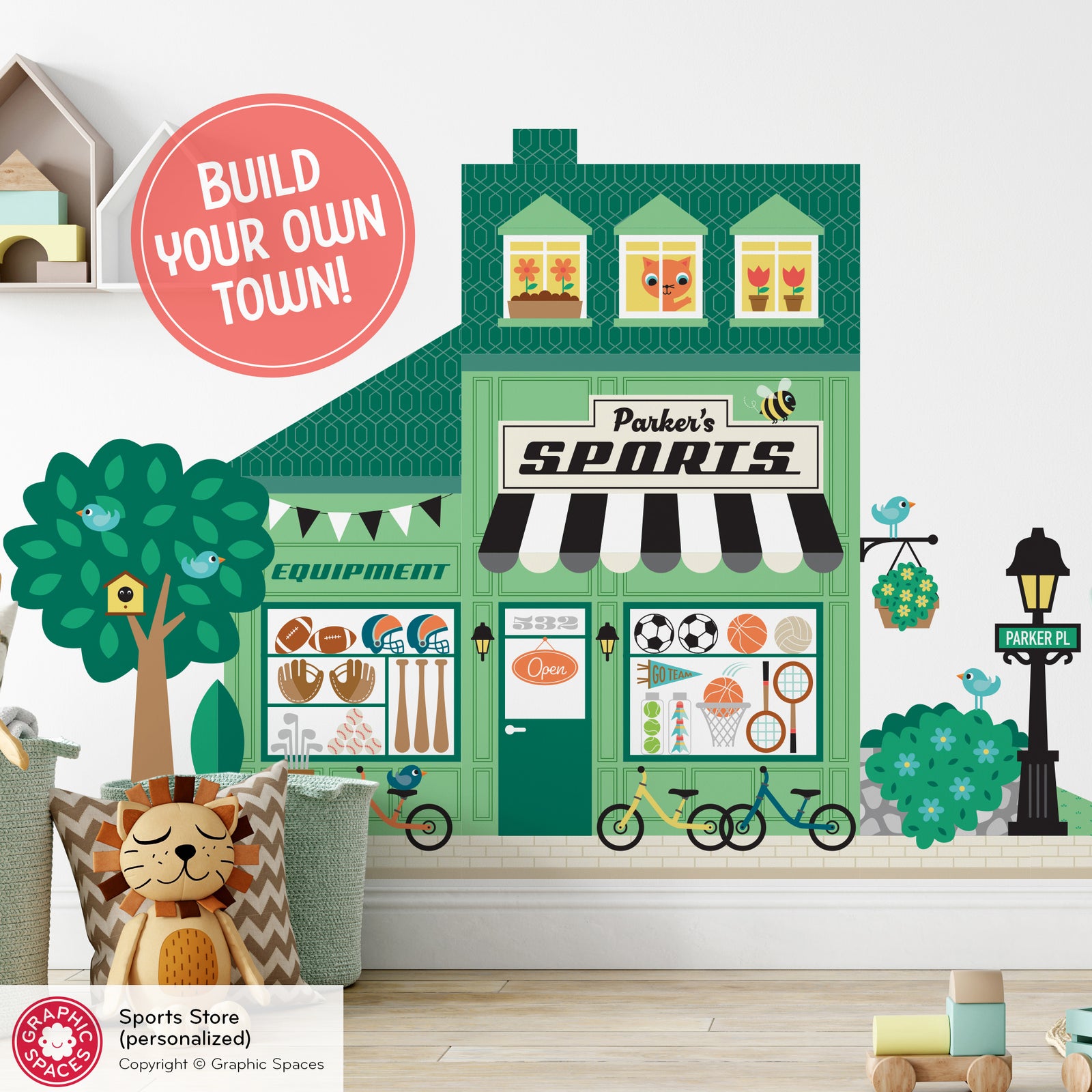 Kids Wall Decal - Happy Town Sports Store (Personalized) - Graphic Spaces