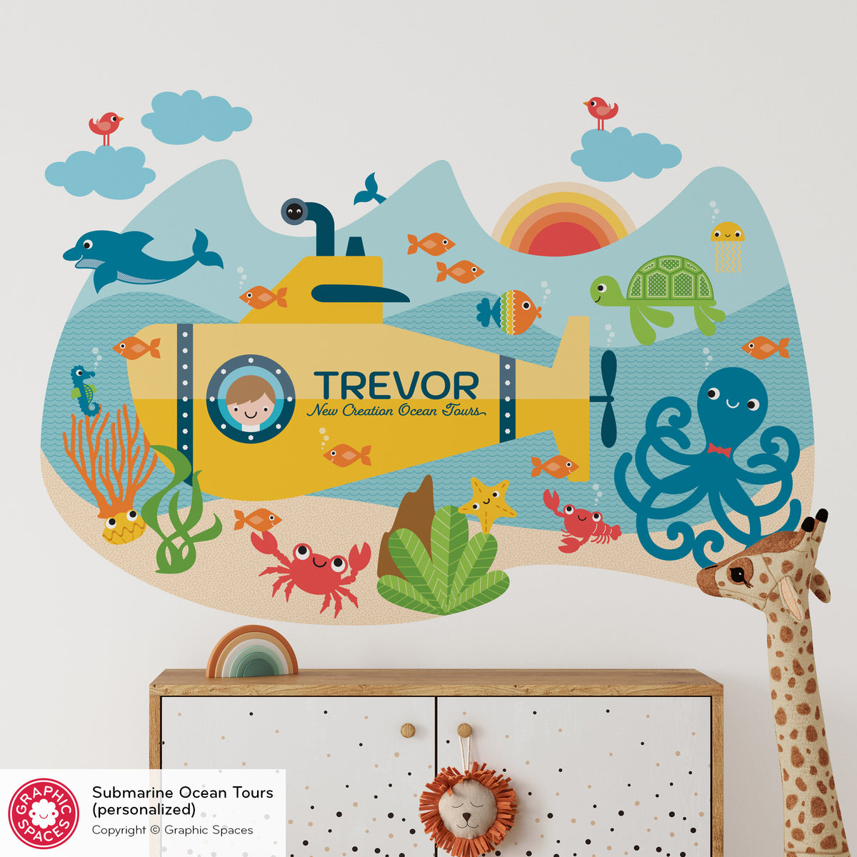 Submarine Underwater Adventure Peel-and-Stick Wall Decal, Personalized BOY