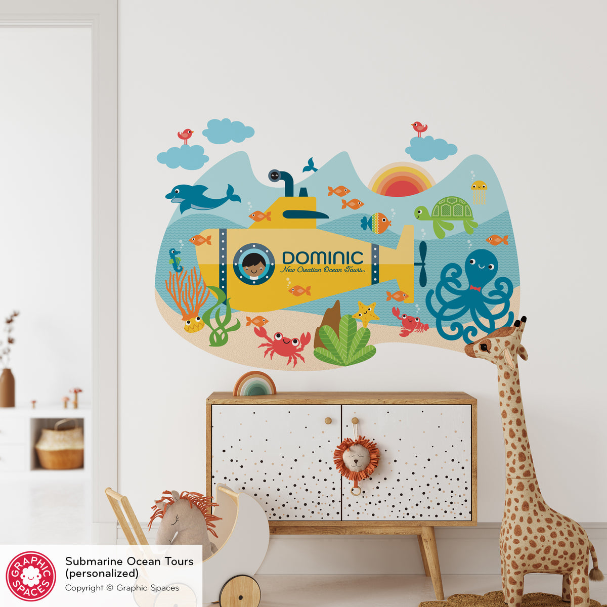 Submarine Underwater Adventure Peel-and-Stick Wall Decal, Personalized BOY
